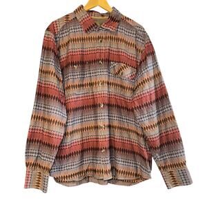 J L Powell Aztec Button Up Flannel Shirt Men's Size XXL Western Geometric Fall